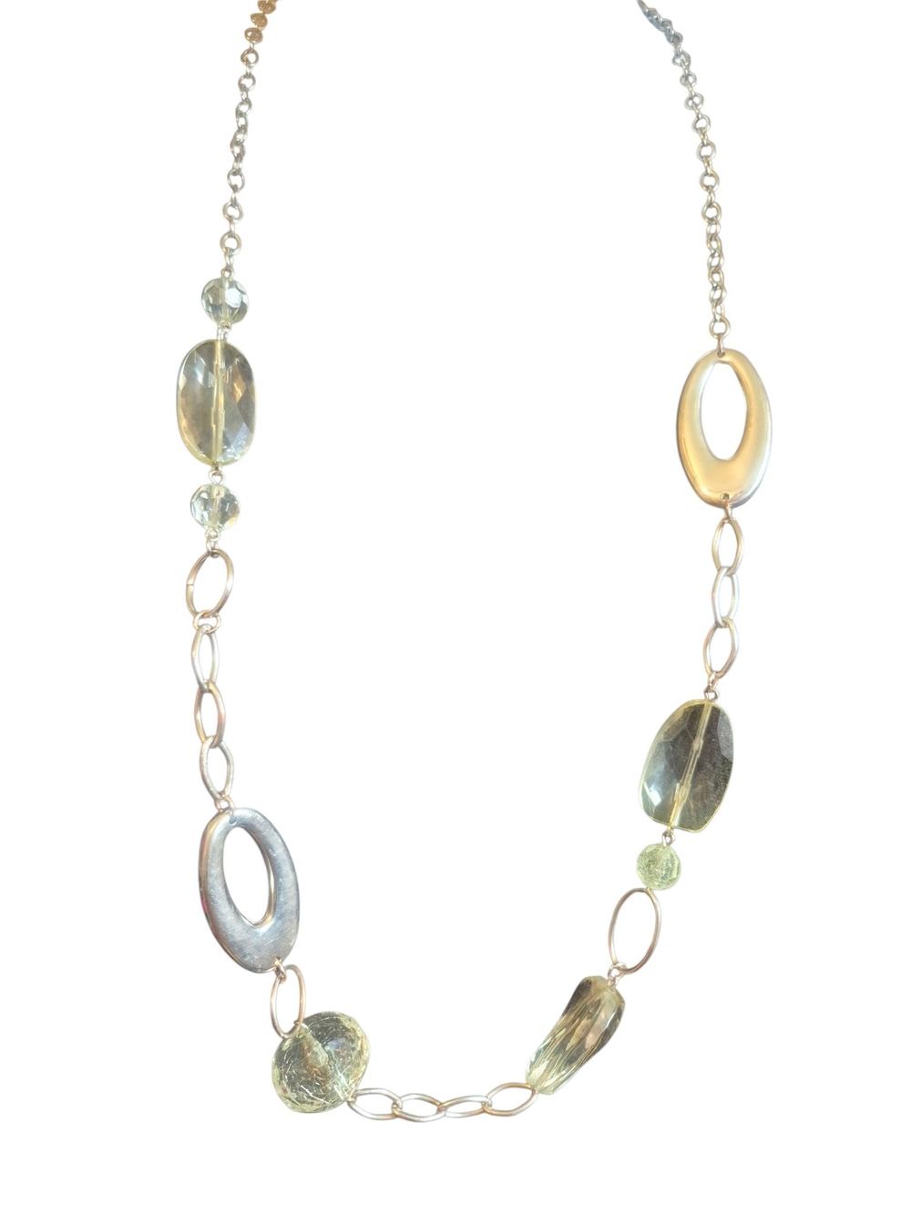 Silved Tone and Light Green Bead Long Necklace - Women Jewelry